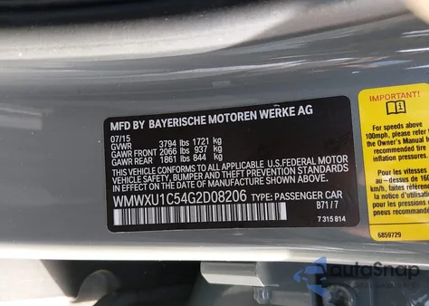 2016 Mini Hardtop Cooper z USA, uszkodzony, nr VIN WMWXU1C54G2D08206